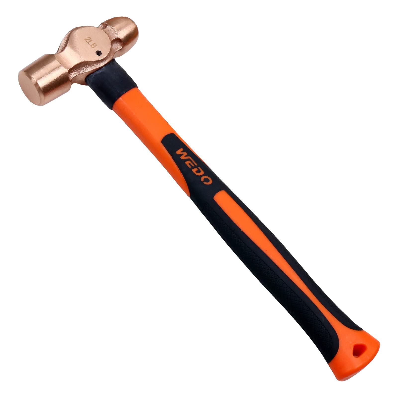 WEDO Copper Ball Peen Hammer 675g(1-1/2lb), Ball Pein Hammer with Fiberglass Handle, Length 310mm(12"), Die-Forged, Corrosion Resistant, DIN Standard
