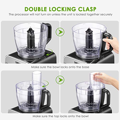 Food Processor 12-Cup, Multi-Function Food Processor 6 Main Functions with Chopper Blade, Dough Blade, Shredder, Slicing Attachments, 3 Speed 600W Powerful Processor, Silver