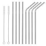 Xubox Stainless Steel Metal Straws, Set of 8 Ultra Long 10.5'' Reusable Metal Drinking Straw for 30oz 20oz Tumblers Ramblers, Fit All Yeti Ozark Trail SIC RTIC Tumbler (4 Straight|4 Curved|2 Brushes)