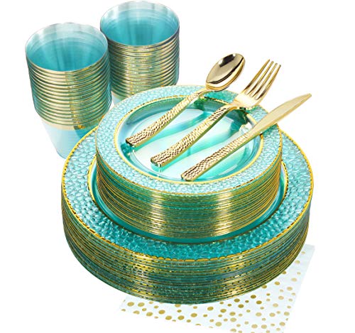 Partyware Supplies - NERVURE 175PCS Mint with Gold Rim