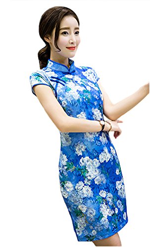 Women's Chinese Short Sleeve Cheongsam Qipao Evening Dress