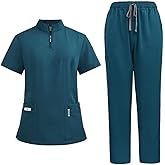 UNIQOCK Scrubs for Women Set,Zipper Multiple Pockets Nurse Uniform,Unisex Top&Straight Leg Pants Medical Uniform for Doctors