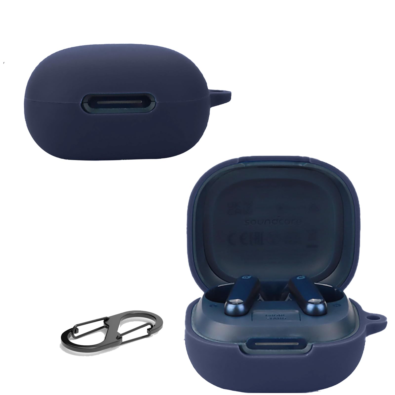 KZIOACSH Silicone Case for Anker soundcore P40i, Ultra Slim Anti-Scratch Anti-Lost Protective Earbuds Case Lightweight Washable Sumdge-Proof Earphone Skin Cover with Carabiner, Blue