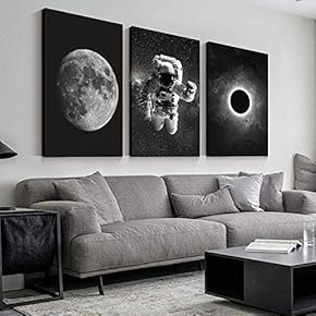 3 Panel Canvas Wall Art Astronaut Grand Eclipse Moon Kids Canvas Painting Wall Decor for Living Room Framed Home Decorations - 16"x24" x 3 Panels