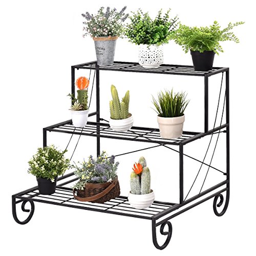 Giantex 3 Tier Metal Plant Stand Flower Planter Display Holder Shelf Rack, Black