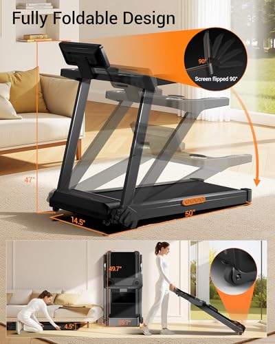 Treadmill with 20% Incline 14KM/H 3.0HP Folding Running Machine for Home | Foldable Treadmill 180kg Capacity Large Running Belt Led Touch Screen Handle Bars & Portable Design For Home Office