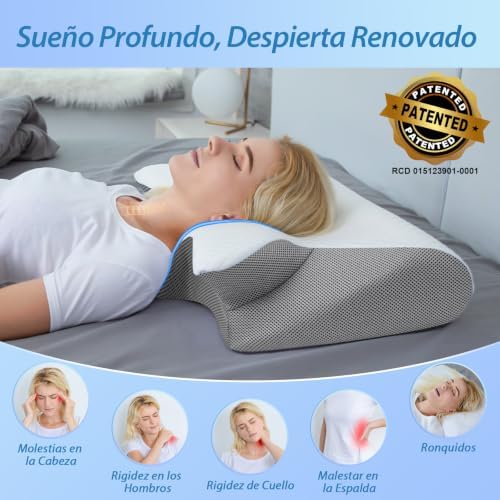 Almohada Cervical 2 en 1 Espuma de Memoria, Gris, 60x40x12/14cm