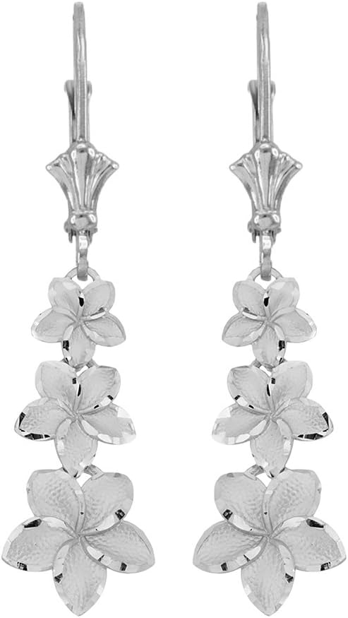 Claddagh GoldElegant Sterling Silver Hawaiian Plumeria Flower Lever back Earrings