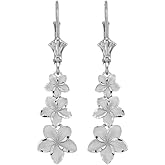 Elegant Sterling Silver Hawaiian Plumeria Flower Lever back Earrings