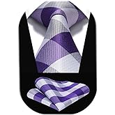 HISDERN Ties for Men Plaid Checkered Tie with Pocket Square Woven Business Formal Necktie Handkerchief Set Wedding Party