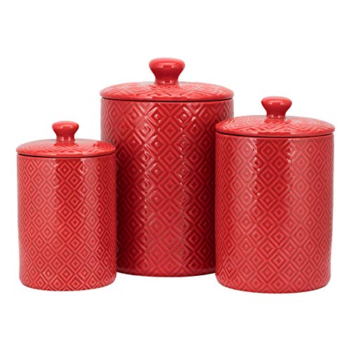 10 Strawberry Street CAN RED Diamond Kitchen Canister Set, Set of 3