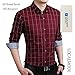 LOCALMODE Men's 100% Cotton Long Sleeve Plaid Slim Fit Button Down Dress Shirt,Wine Red,Medium