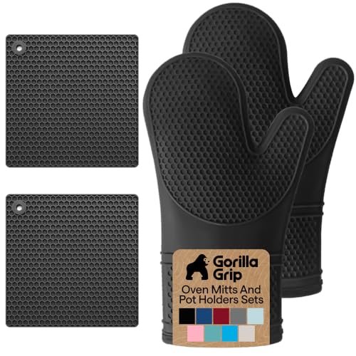 Gorilla Grip Oven Mitts and Pot Holders Set Black