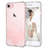 MOSNOVO iPhone 7 Case, iPhone 7 Clear Case, White Henna Mandala Floral Lace Clear Design Printed Transparent Hard Case with TPU Bumper Protective Back Case Cover for iPhone 7 (2016)