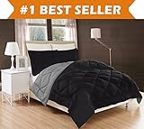 Elegant Comfort All Season Comforter and Year Round Medium Weight Super Soft Down Alternative Reversible 3-Piece Comforter Set, King, Black/Grey