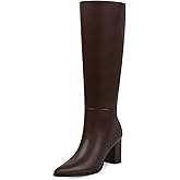 CELLENZ Women Knee High Boots: Comfort Pointy Toe Casual Boot - Brown Leather Chunky Heel - Tall Calf Walking Boots Size 11
