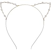 Beaupretty Rhinestone Cat Ear Headband Cute Animal Ear Hair Hoop Crystal Headwear Fancy Dress Hair Accessories For Wedding Costume Party (Golden)