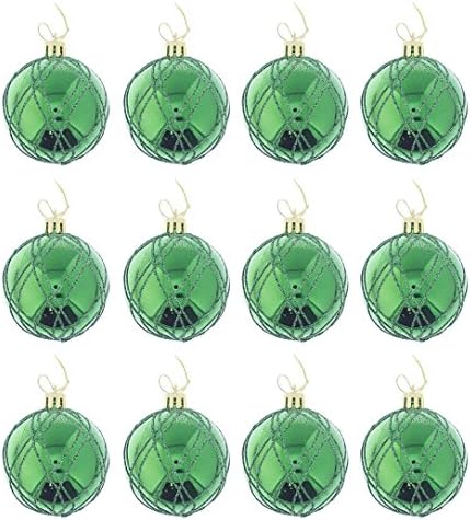 Elegant Holiday Christmas Glitter Shiny Shimmering Ball Ornaments, Green, Medium, 12 Pack, 2.5"