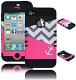 Bastex Chevron Hard Shell Silicone Hybrid Case for iPhone 4, 4S - Black and Pink