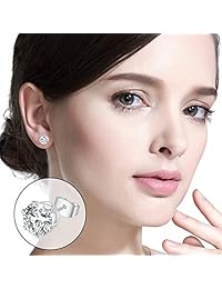 BlueOne 6 pares de pendientes de tuerca de oro blanco de 14 K con circonitas cúbicas redondas de 3 a 0.315 in para mujeres y hombres