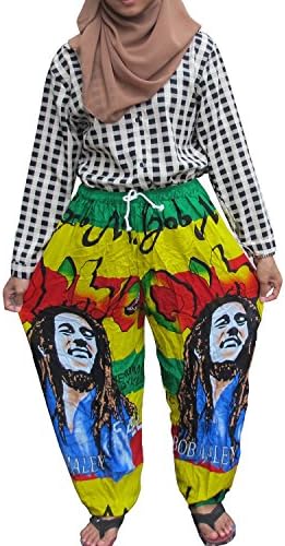 Welcome2Bangkok' LOVELY BOB MARLEY 100% Rayon One Size Women's BOB MARLEY Print Exercise Yoga Harem Trousers (pen)