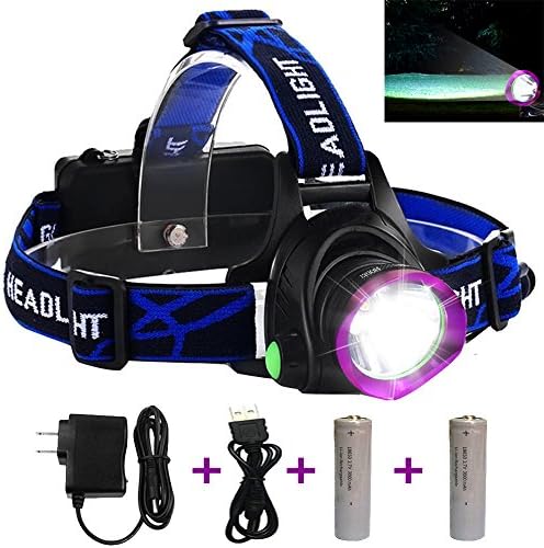 Adjustable Headlamp, LED Headlamp Flashlight Headlights with Rechargeable 18650 Batteries USB Charger for Cycling Running Dog Walking Camping Hiking Fishing Night Reading (Purple headlamp)