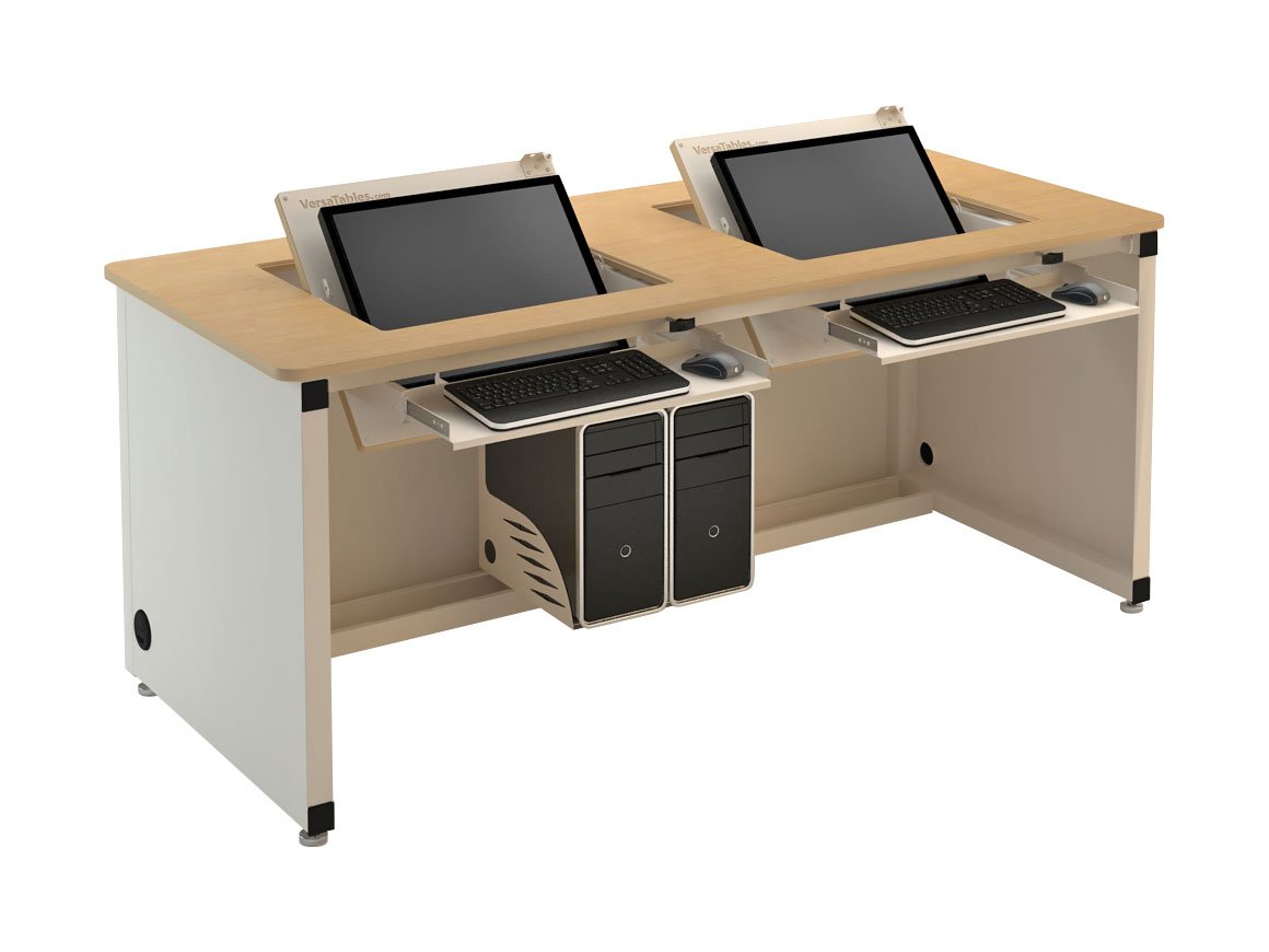 Revolution Hideaway Monitor Computer Desk Gray Frame, Maple Surface, 72" x 24