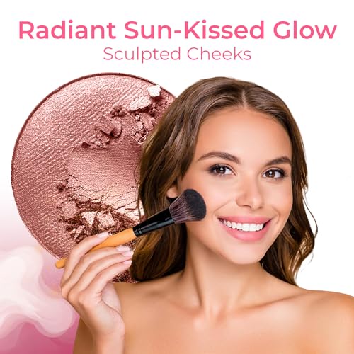 16pc Beginner Mineral Makeup STARTER KIT with 10 BRUSH SET (5gm) Sample Size Foundation, Primer, Blush, Bronzer, Setting Powder for Learning, Occasional Use & First Time Users, Travel Size Kit (Warm)