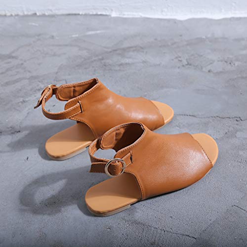♡ Londony ♡ Topic Casual Espadrilles Trim Rubber Sole Flatform Studded Wedge Buckle Ankle Strap Open Toe Sandal Brown - Thumbnail 5
