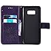 A-slim Galaxy S8 Wallet Case, Totem Sun Floral Flower Pattern Embossed PU Leather Magnetic Flip Cover Card Holders & Hand Strap Wallet Purse Case for Samsung Galaxy S8 - Purple