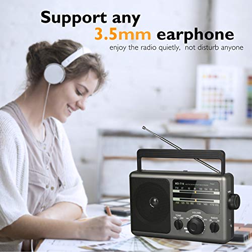 AM FM Battery Operated Radio via 4X DC Batteries or AC Power, Portable Transistor Radio with 3.5 mm Earphone Jack for Camping,Hiking or Outdoor Activities