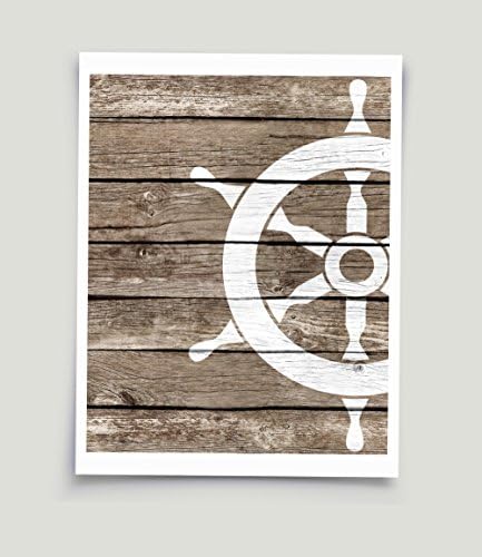 Paper Print Nautical Ship Wheel Beach House Decor Wall Art Brown Unframed