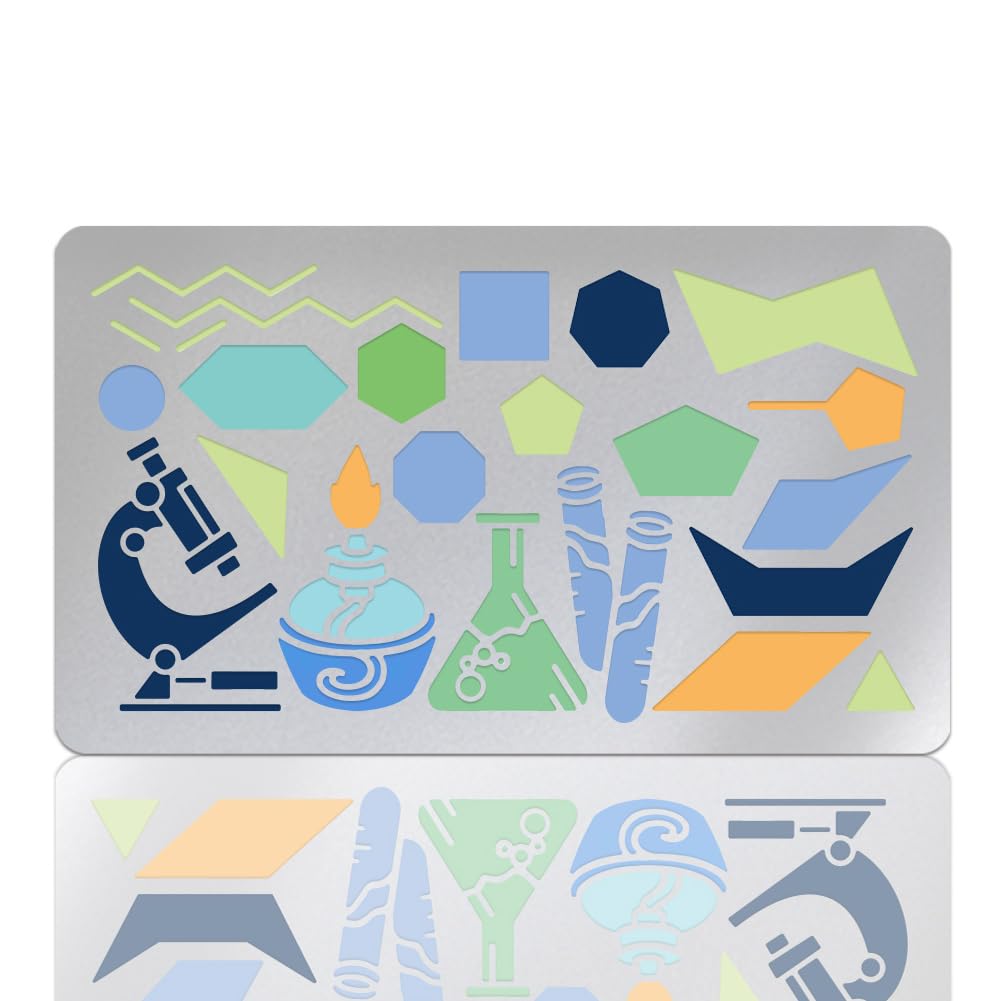 UNICRAFTALE Chemistry Stencil Drawing Template Metal Stencils Different Shapes Chemistry Lab Laboratory Reusable Template Biochemist Ruler Stainless Steel Stencil Science Stencils
