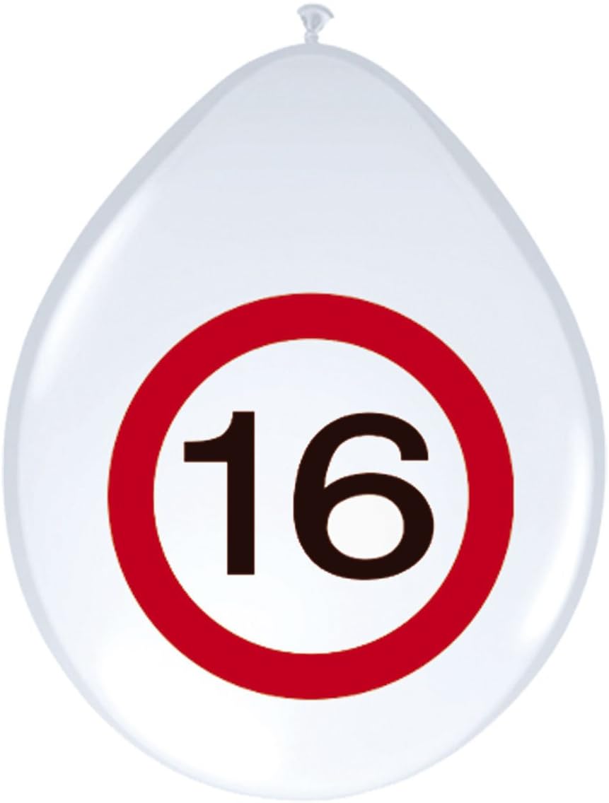Folat - Traffic Sign Birthday Balloons 16 years - 12In / 30cm - 8 pieces, Number 16, Zahl 16