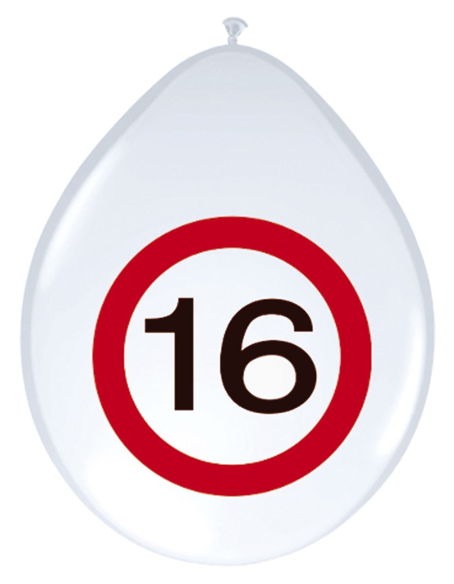 Folat - Traffic Sign Birthday Balloons 16 years - 12In / 30cm - 8 pieces
