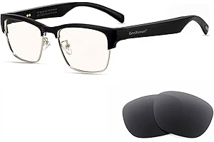 GenXenon Bluetooth Audio Smart Glasses, Blue Light Glasses for Women and Men, Open Ear Sound with Mic & Speakers, Blue Light Filter & Polarized Sunglasses Lenses, Voice Assistant (Silver)