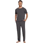 WiWi Men's Pajamas Set Super Soft Viscose Bamboo Sleepwear Cooling Sleep Sets Short Sleeve Loungewear with Pockets S-XXL