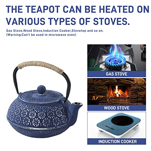 SECHUDO Cast Iron Teapot for Stovetop Safe Coated with Enameled