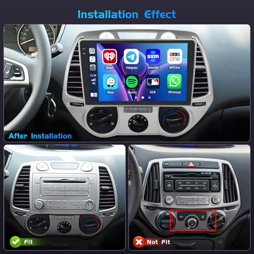 Inefala 4+64G Radio for Hyundai i20 2008-2012 Android 15 with 9'' In-Cell Screen with Wireless Carplay and Android Auto Mirror Link Radio FM/RDS GPS WiFi Bluetooth SWC Reverse Camera