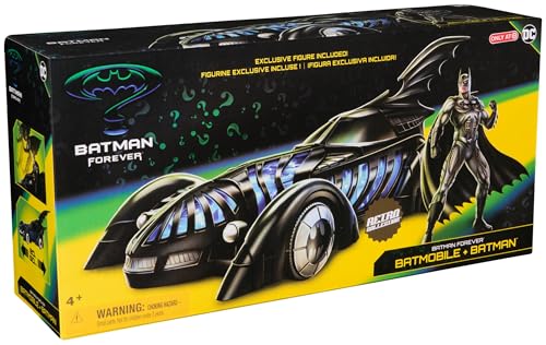 - Batman Forever - Batmobile + Figurine Batman Retro Collection - Figurine Articulée - Créez Vos Propres Combats Masqués - Super Héros - Jouet À Collectionner - Jouet Enfant 4 Ans Et +