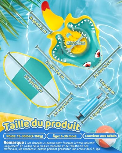 Baby Swim Ring with Sun Shield, Anti-Roll Baby Swimming Pool, Baby Parasol Buoy with Balance Ball, Inflatable Baby Swim Ring 10-24 Months 8-16 kg, Baby Swim Ring Inflatable Swimming Pool
