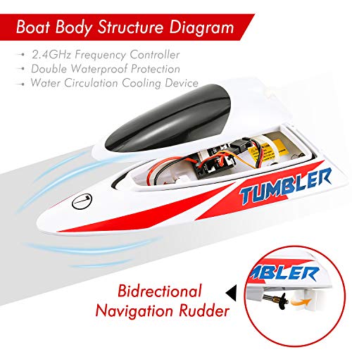 FUNTECH RC Boat High Speed 30km/h Pool Racing - 10.5 inch 2.4 GHz Remote Control Boat with Self-righting Auto Roll Back - Best Gifts for Kids&Adults, Boys& Girls - White - Thumbnail 3