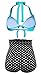 COCOSHIP Vintage Light Blue Top Black White Polka Bottom High Waisted Bikini Swimsuits Bathing Suit XXL(US12)