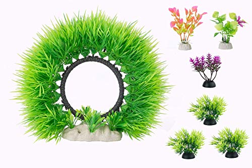 FEDOUR Aquarium Artificial Plastic Plants Decor, Interesting Plant for Fish Tank, Can Interact with Fish, with 6Pcs Small Plants（Round）