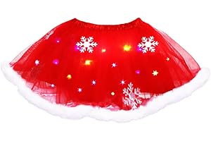 REETAN Light up Christmas Snowflake Tutu Skirt Red Layered Xmas Skirt Festival Santa Kids Costume for Girls