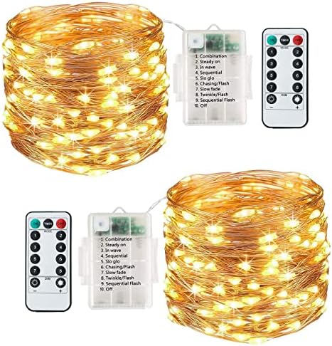 Lezonic [2 Pack] Fairy Lights, 120LEDs 13M 8 Modes String Lights Battery Operated, Indoor/Outdoor with Remote Timer for Bedroom, Party, Wedding, Christmas Decorations(Warm White)