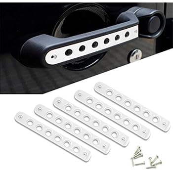 Aluminum Door Handle Knobs Cover, Side Door Grab Handle Inserts Cover Trim For 2007-2018 Jeep Wrangler JK & Unlimited 4 Door 5pcs/set(White)