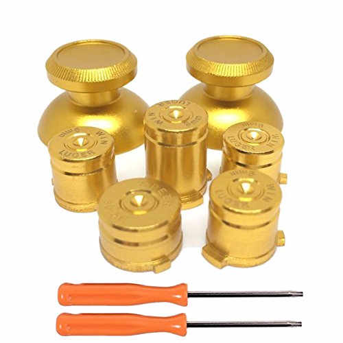Metal Aluminum ABXY Guide Thumbsticks Bullet Buttons + T6 T8 Screwdriver for Xbox One Controller (Gold)
