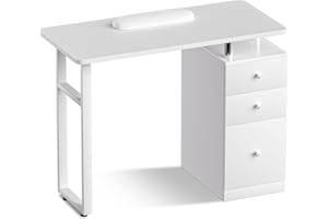 ABTSalon Nail Desk Manicure Table Nail Station Professional Nail Table for Nail Tech White Acetone Resistant Manicure Desk with Drawers (White)