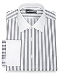 Paul Fredrick Men's Slim Fit Bold Satin Stripe Dress Shirt Grey 16.0/36